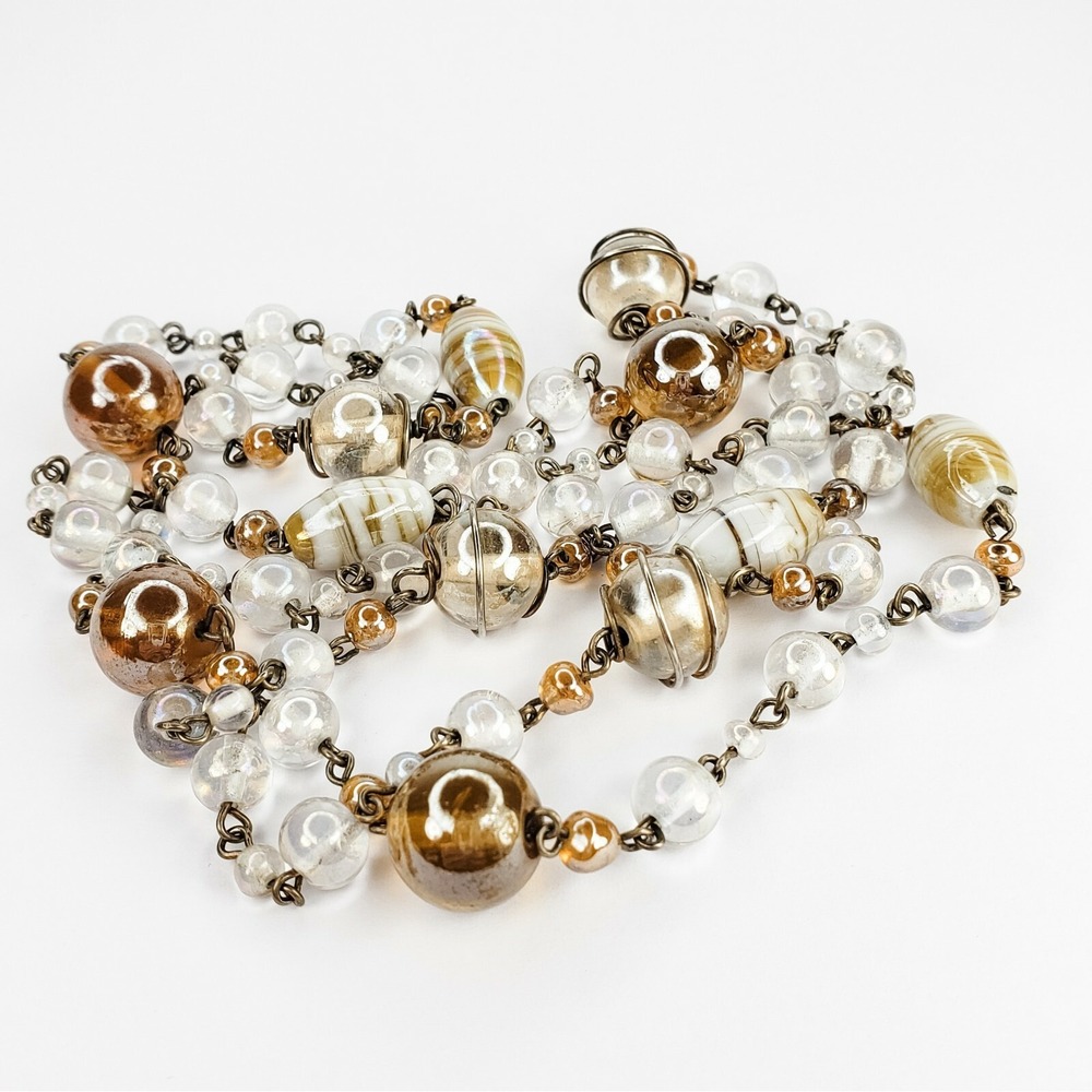 Glass Bead Twisted Wire Necklace Single Strand 38 Inches - Picture 3 of 6